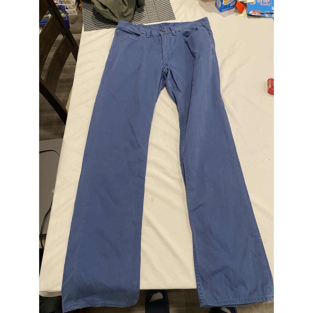 Polo Ralph Lauren Blue Denim Jean Chino Five Pocket Red Pony 34x34 Brown Patch